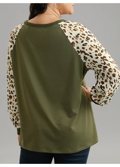 Leopard print patchwork T-shirt with shoulder sleeves