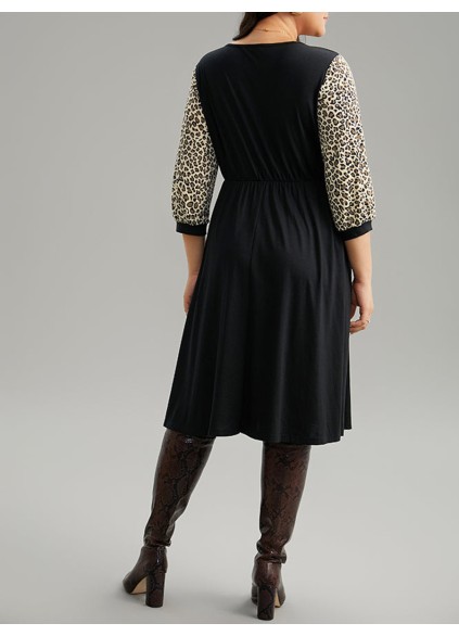 Leopard print spliced plus-size women's dress