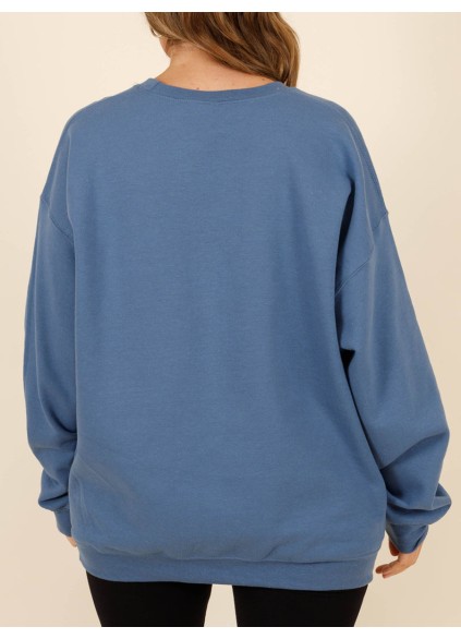 Letter printed blue loose fitting hoodie