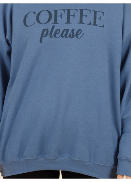 Letter printed blue loose fitting hoodie