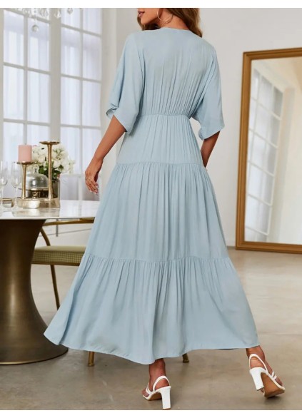 Light blue V-neck full skirt