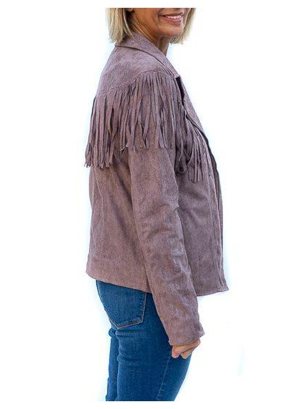 Light purple suede tassel motorcycle jacket