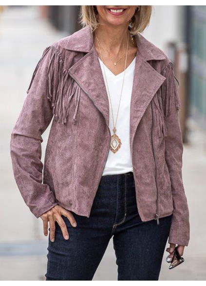 Light purple suede tassel motorcycle jacket