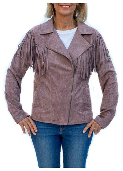 Light purple suede tassel motorcycle jacket