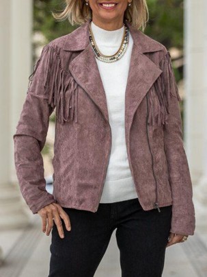 Light purple suede tassel motorcycle jacket