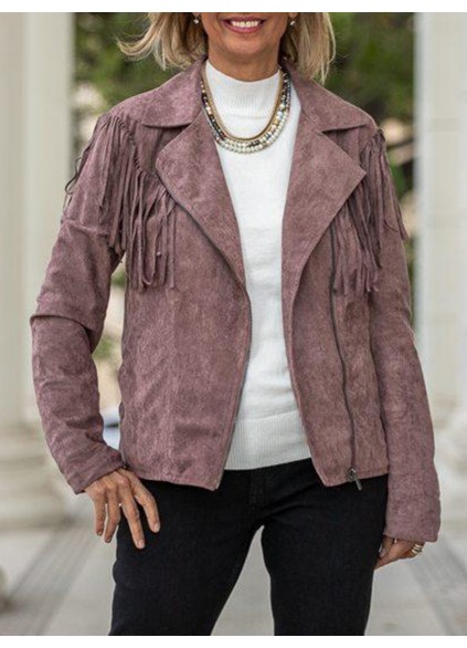 Light purple suede tassel motorcycle jacket