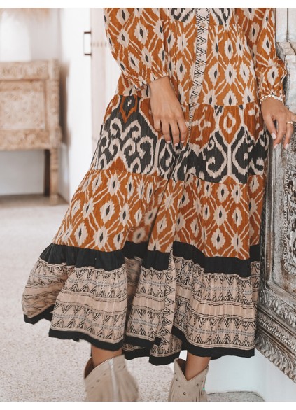 long-sleeved ethnic dress