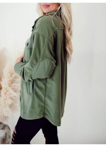 Women's Green Pocket Button Coat