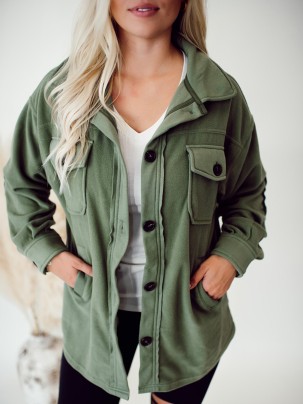 Women's Green Pocket Button Coat