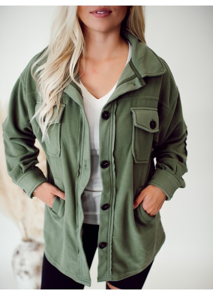 Women's Green Pocket Button Coat