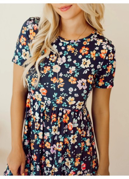 Navy Blue Flower Doll Dress