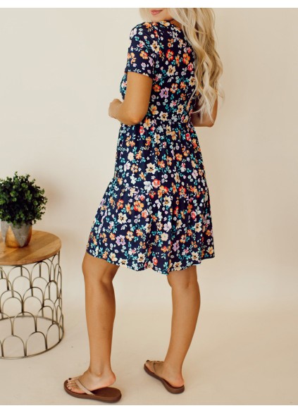 Navy Blue Flower Doll Dress