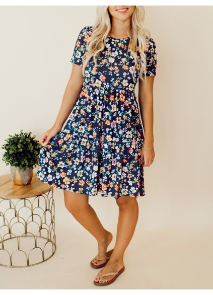 Navy Blue Flower Doll Dress