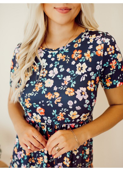 Navy Blue Flower Doll Dress