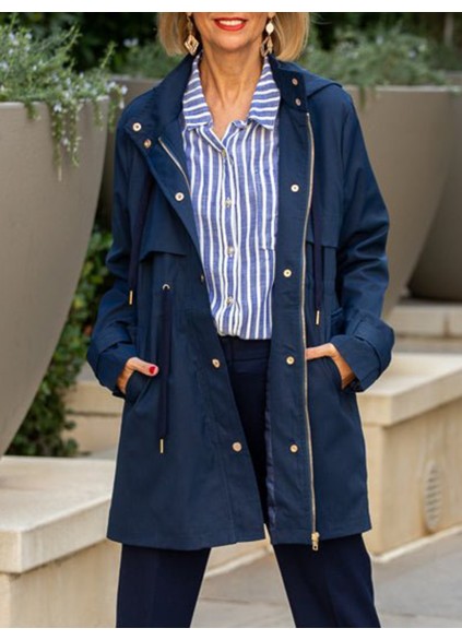 Navy layered drawstring trench coat