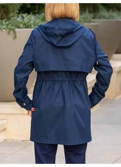 Navy layered drawstring trench coat