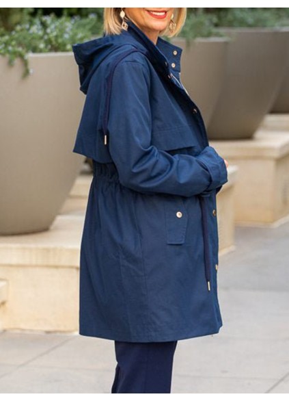 Navy layered drawstring trench coat