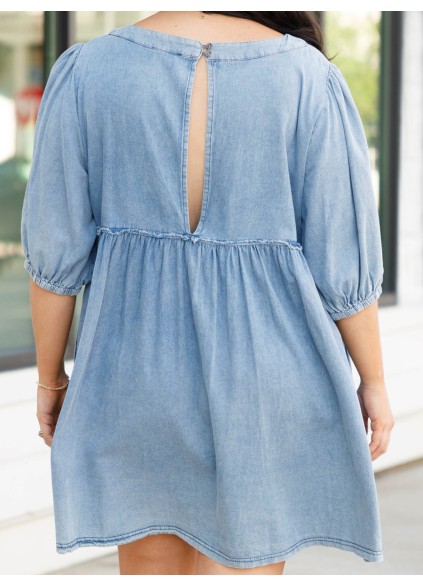 Open back denim loose fitting dress