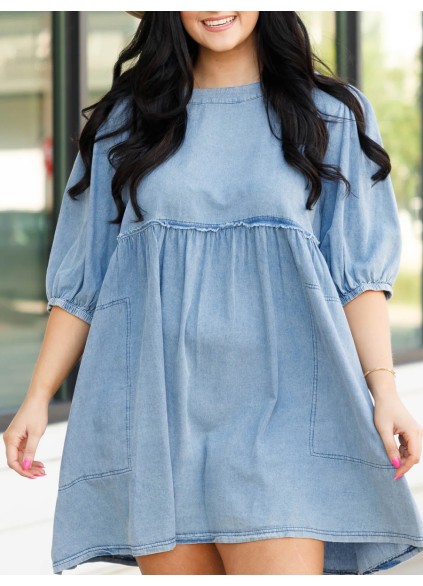 Open back denim loose fitting dress