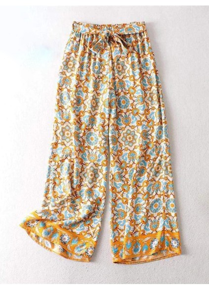 Orange plant printed casual pants