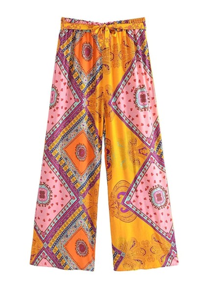 Orange printed loose pants