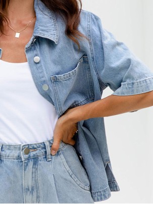 Oversized Denim Shirt  Light Wash