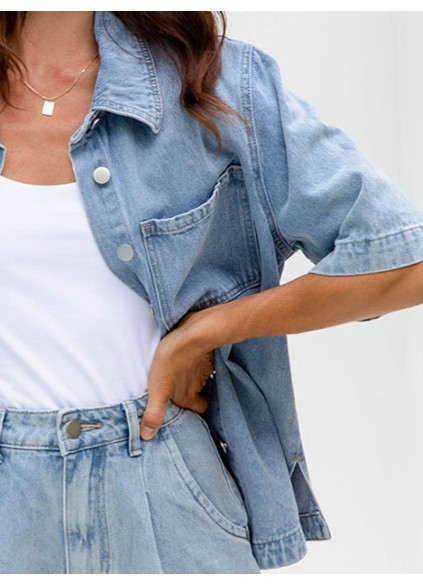 Oversized Denim Shirt  Light Wash