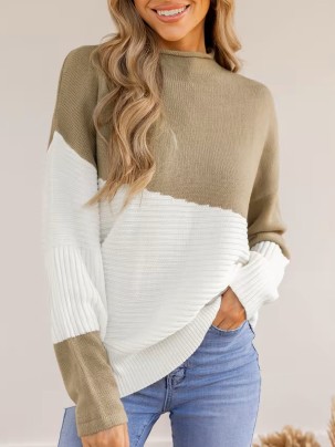 Patchwork color turtleneck sweater