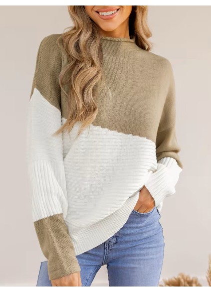 Patchwork color turtleneck sweater