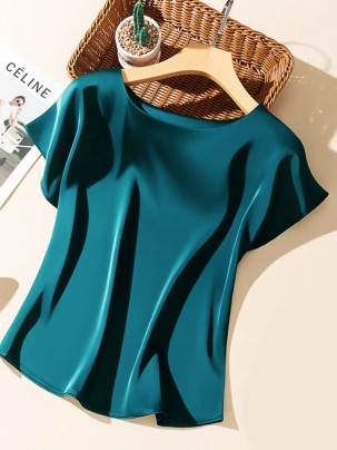 Peacock green elegant satin shirt