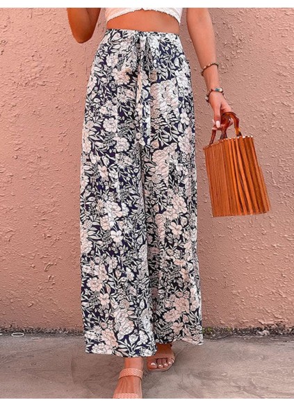 Plant printed casual pants