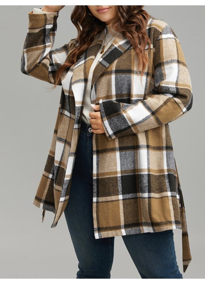 Plus-size women's elegant plaid coat