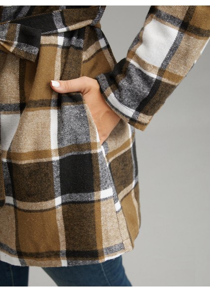 Plus-size women's elegant plaid coat