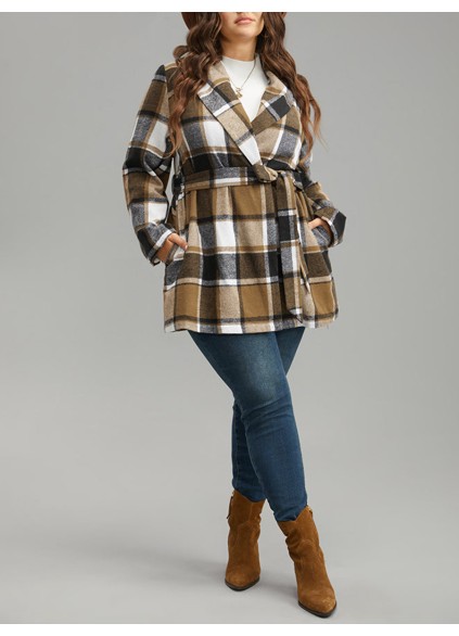 Plus-size women's elegant plaid coat