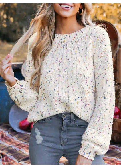 Rainbow Pom Pom Drop Sleeve Sweater