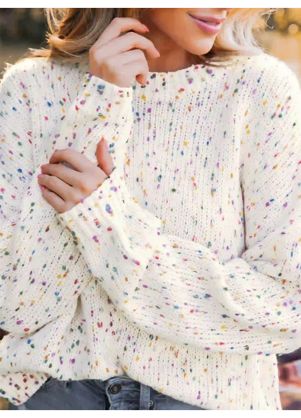 Rainbow Pom Pom Drop Sleeve Sweater