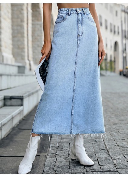 Raw Hem Denim Skirt