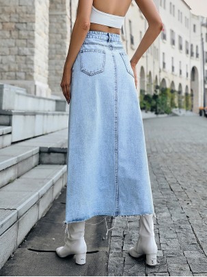 Raw Hem Denim Skirt