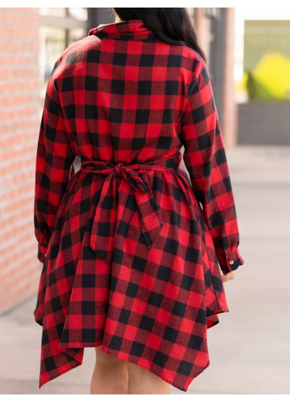 Red checkered irregular dress