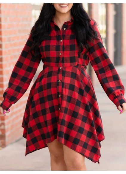 Red checkered irregular dress