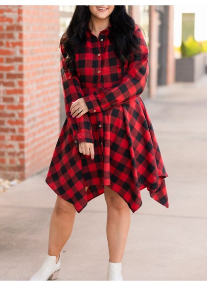 Red checkered irregular dress