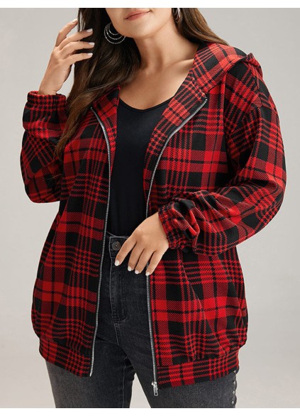 Red plaid hooded coat