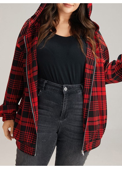 Red plaid hooded coat