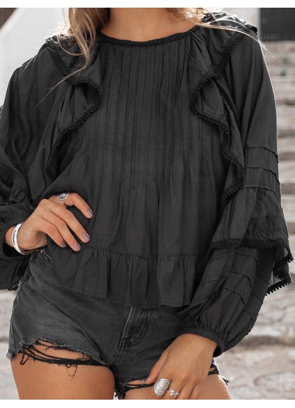 Round neck Long sleeved blouses