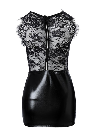 Sexy lace paneled leather dress