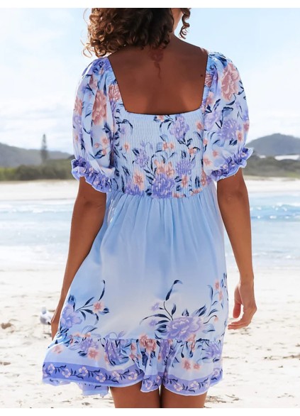 Short sleeve Bohemian holiday floral dress