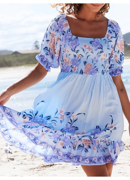 Short sleeve Bohemian holiday floral dress