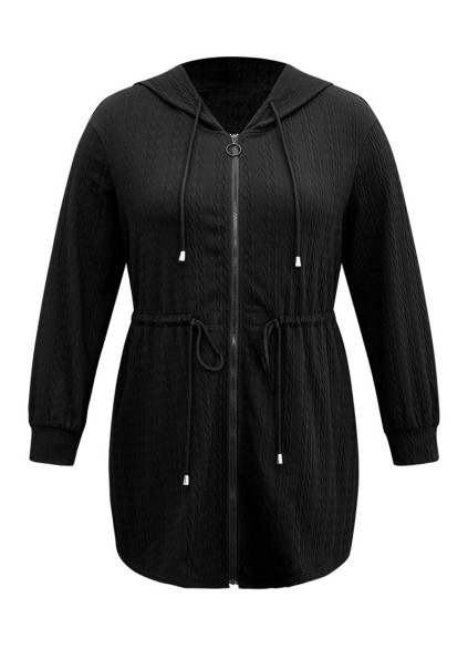 Simple hooded knit coat in black