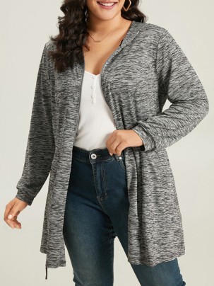 Simple hooded knit coat in gray