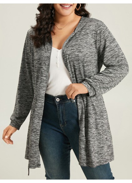 Simple hooded knit coat in gray